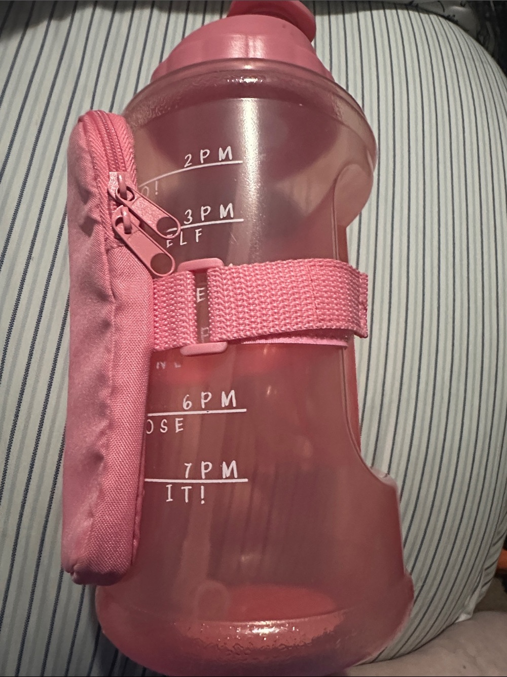 Pink Motivational Water Bottle with Zipper Sleeve